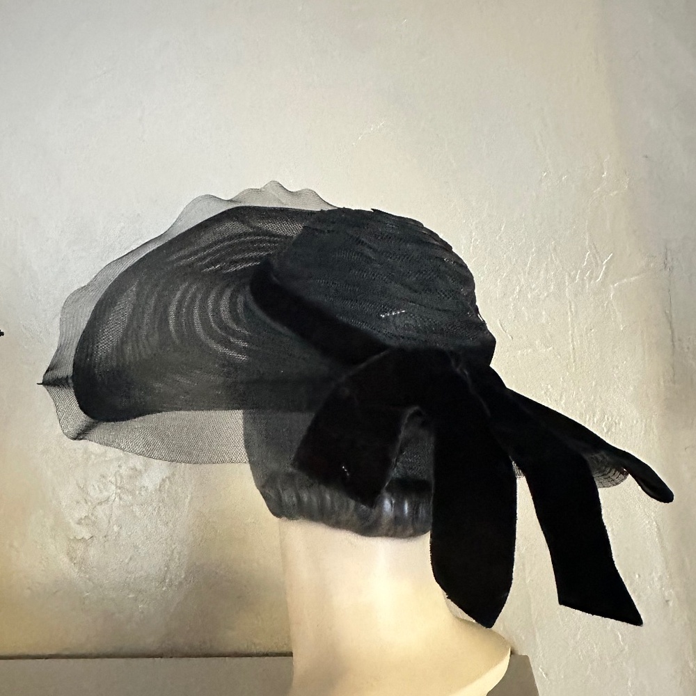 Stunning 1940's Black Crin See-Through Wide Brim Hat View 6